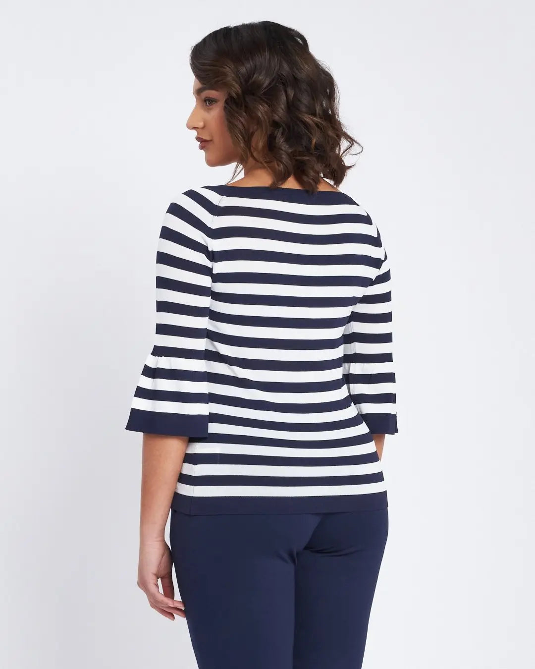 Maglia a righe con scollo a barca e spilla BLU DORABELLA