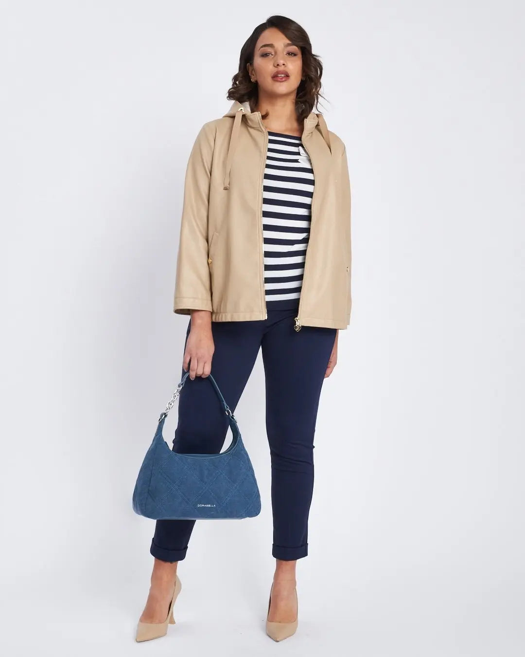 Maglia a righe con scollo a barca e spilla BLU DORABELLA