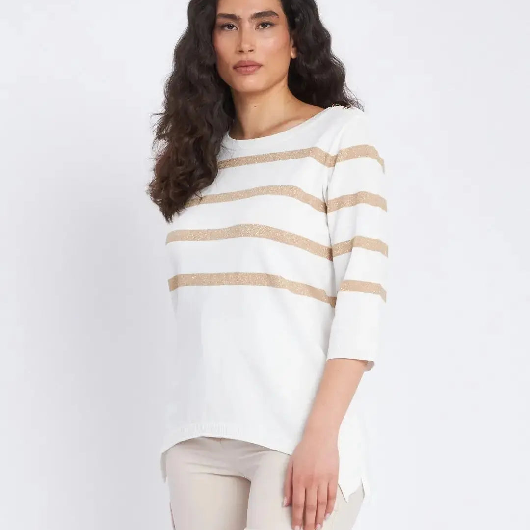Maglia a righe in misto lurex con bottoni BIANCO DORABELLA XXL