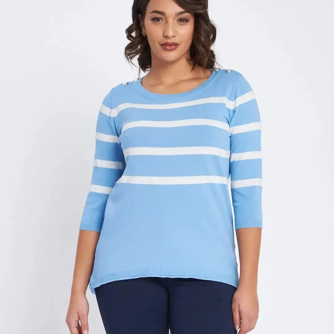 Maglia a righe in misto lurex con bottoni CELESTE DORABELLA XXL