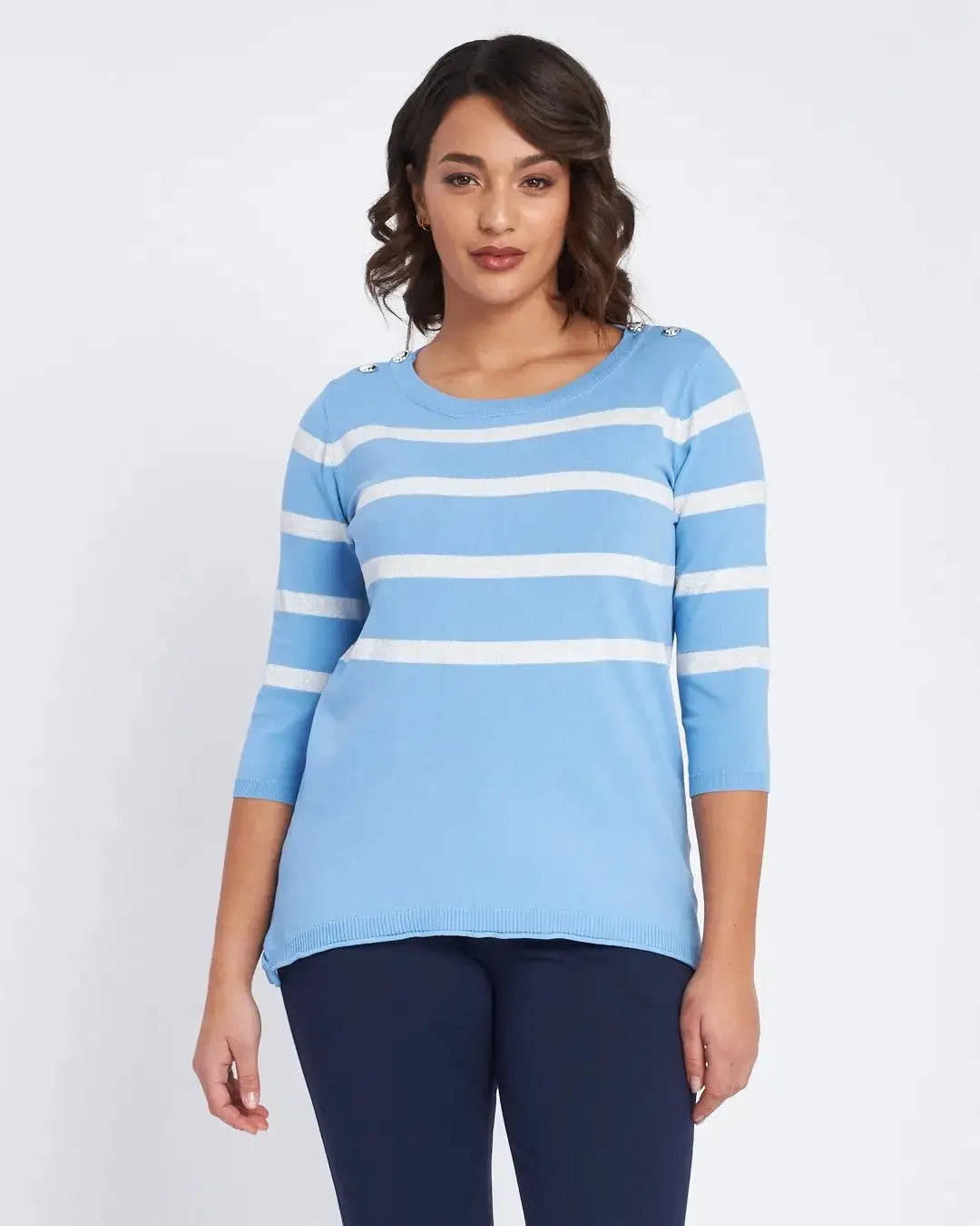 Maglia a righe in misto lurex con bottoni CELESTE DORABELLA XXL
