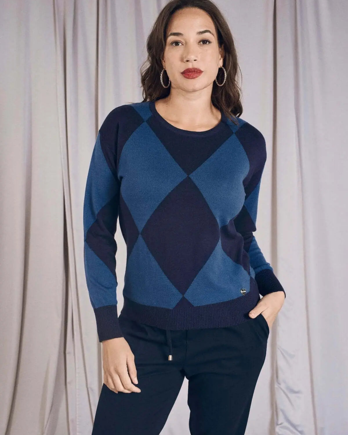 Maglia a rombi con collo alto removibile BLU DORABELLA