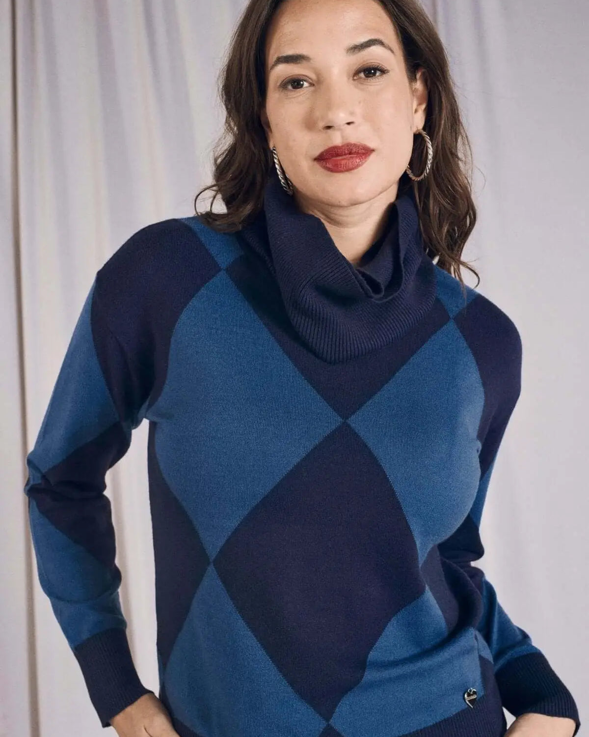 Maglia a rombi con collo alto removibile BLU DORABELLA