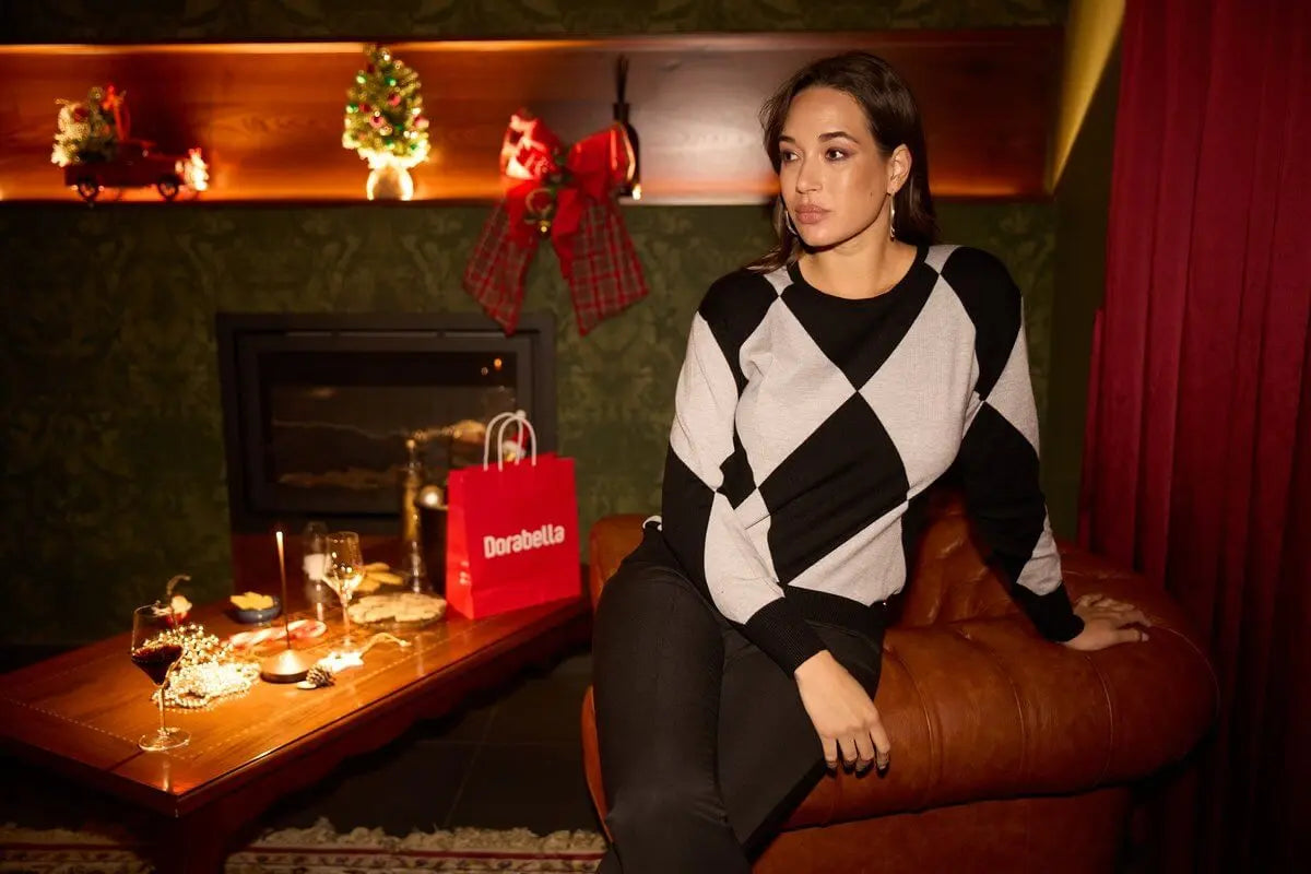 Maglia a rombi con collo alto removibile NERO DORABELLA