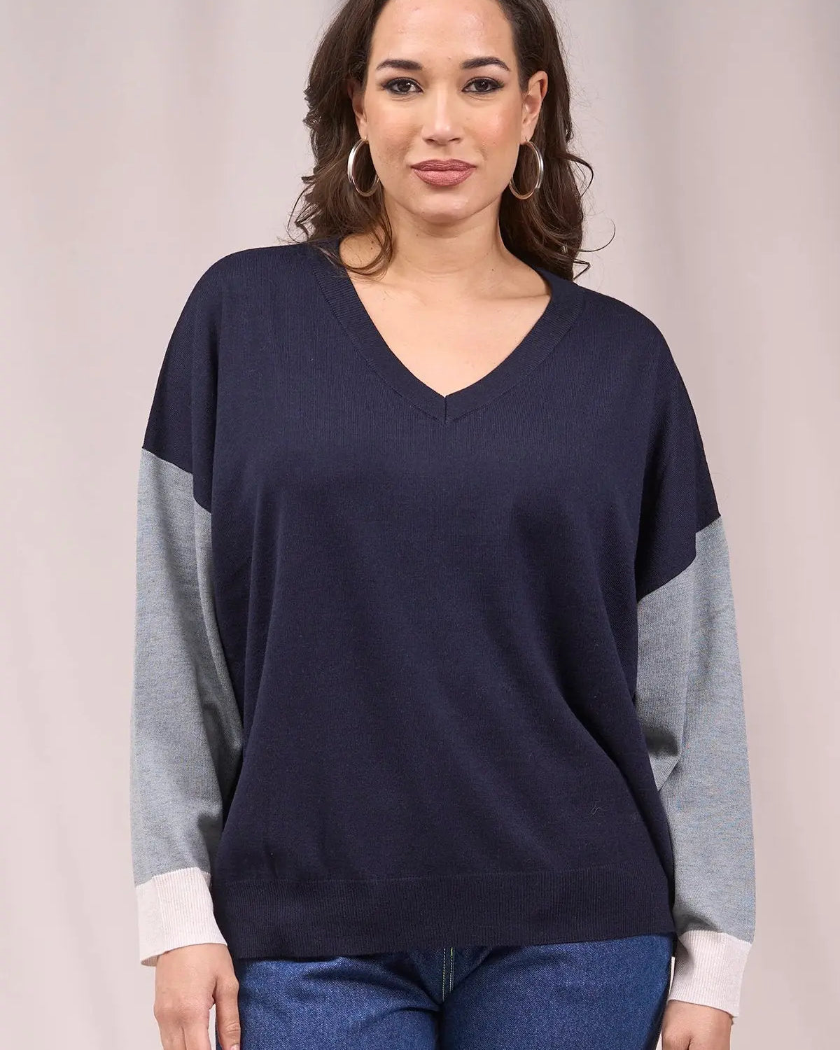 Maglia a scollo a V con inserti a contrasto BLU IRONICA