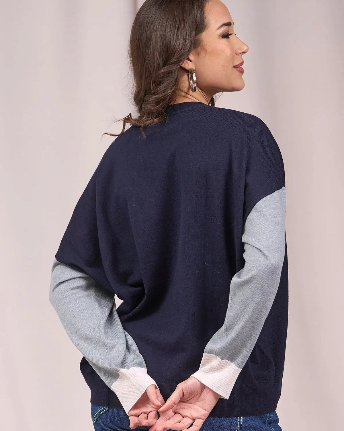 Maglia a scollo a V con inserti a contrasto BLU IRONICA