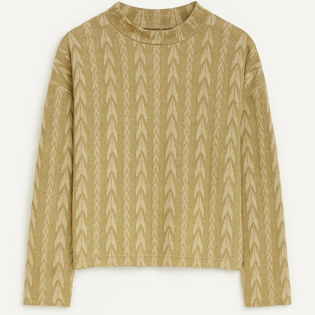 Maglia beige in maglia chevron con collo alto DORABELLA