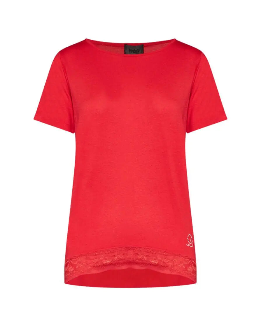 Maglia bi-materiale con dettaglio in pizzo ROSSO DORABELLA XL