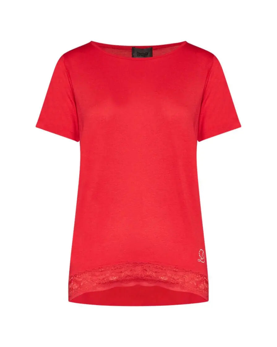 Maglia bi-materiale con dettaglio in pizzo ROSSO DORABELLA XL