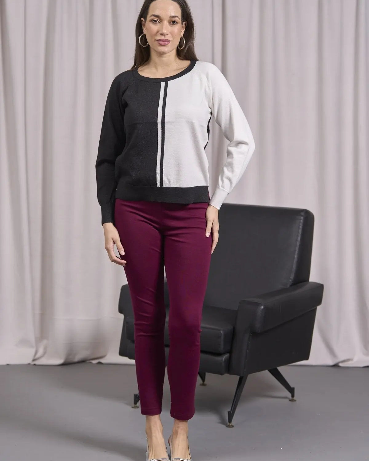 Maglia bicolor con righe frontali NERO-PANNA DORABELLA