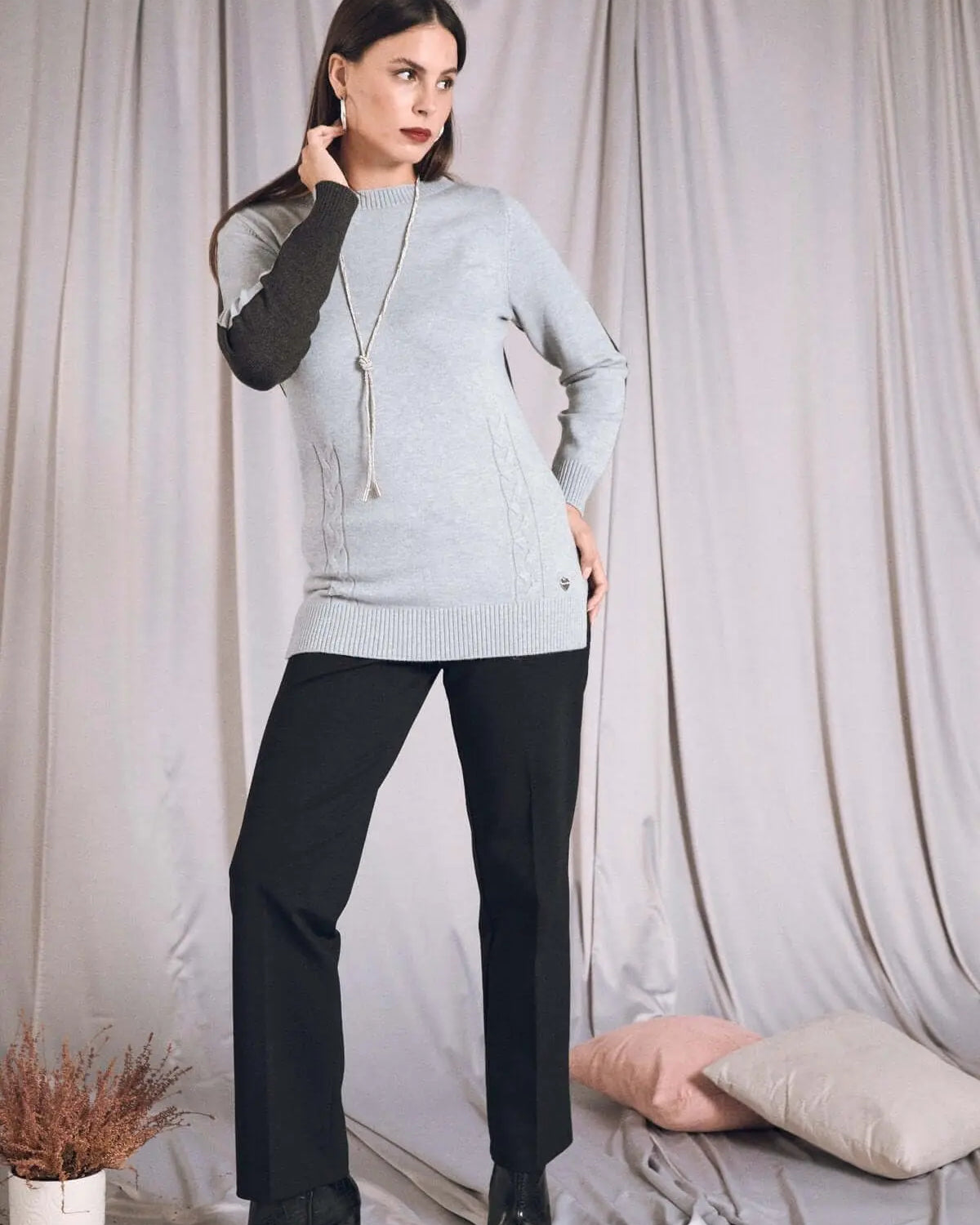 Maglia bicolor con scollo a barca GRIGIO CHIARO DORABELLA XL