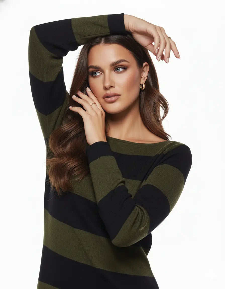 Maglia bicolor righe NERO-VERDE IRONICA