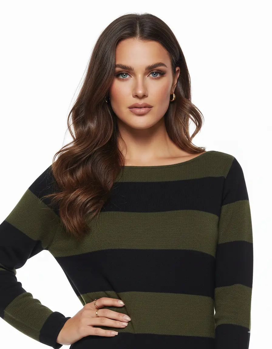 Maglia bicolor righe NERO-VERDE IRONICA