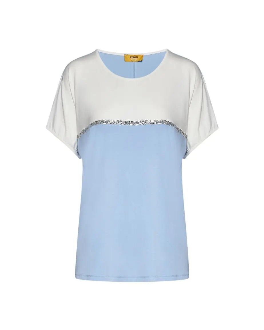 Maglia bicolore con paillettes AZZURRO DORABELLA PIU' XXXL