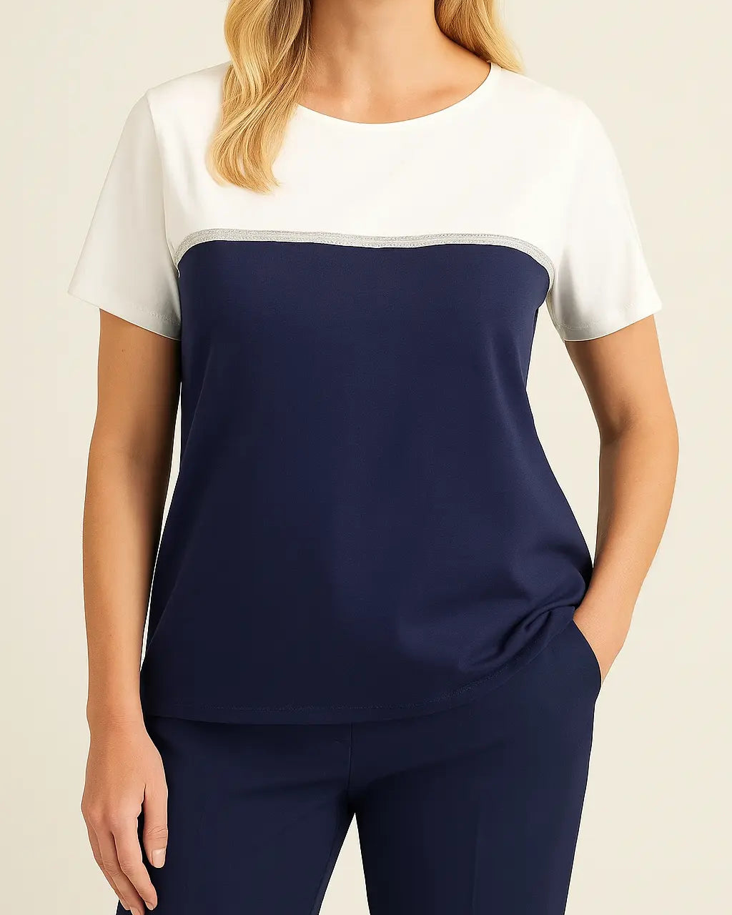 Maglia bicolore con paillettes BLUE NAVY DORABELLA PIU'