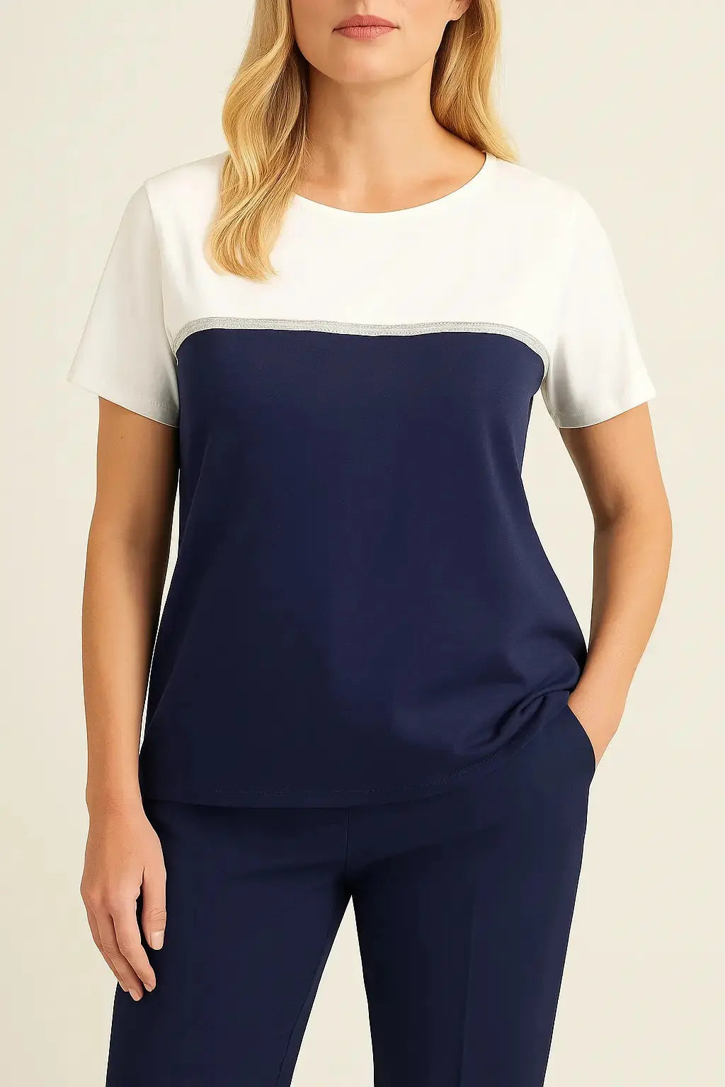 Maglia bicolore con paillettes BLUE NAVY DORABELLA PIU'
