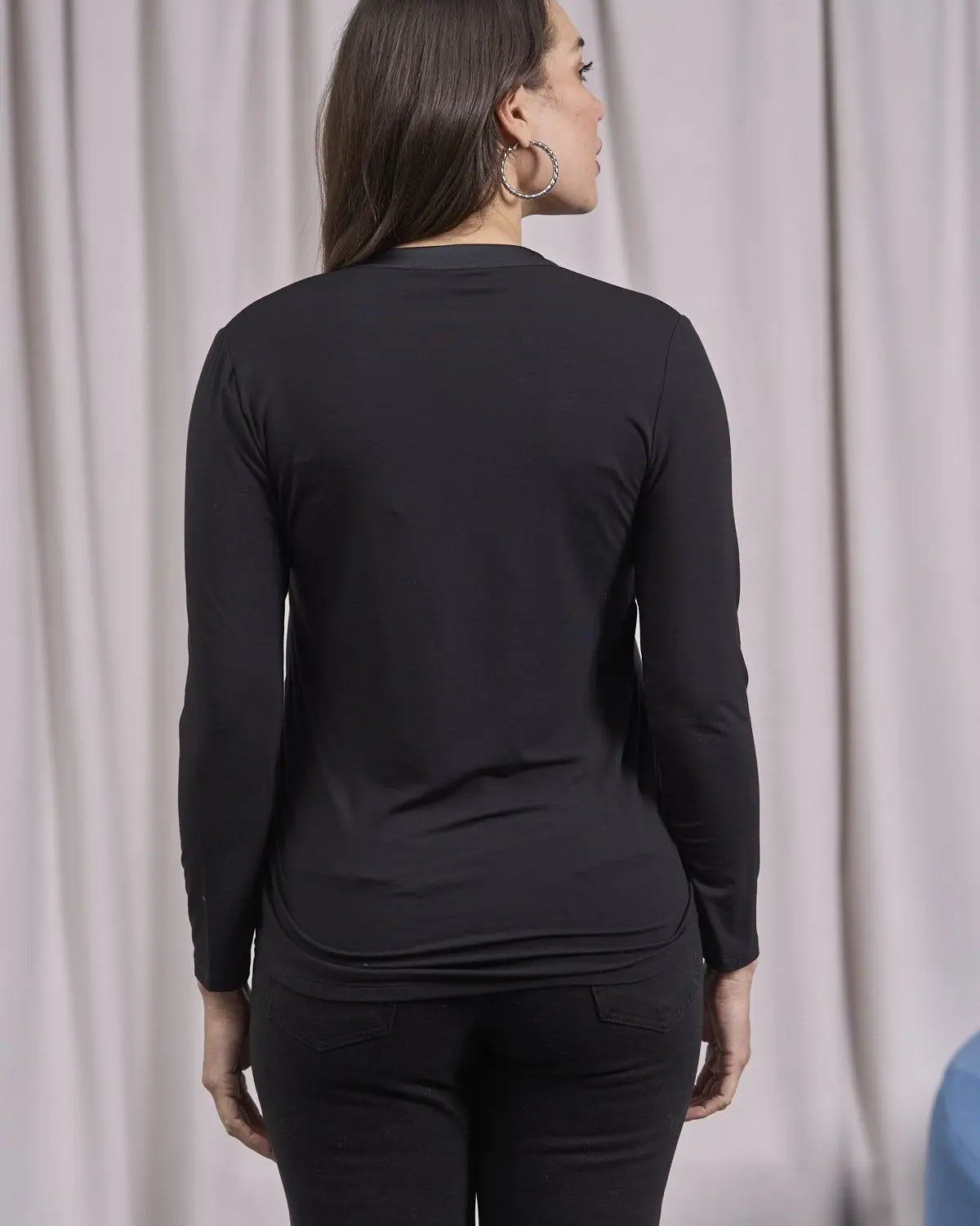 Maglia bimaterica con colletto a pistagna NERO IRONICA