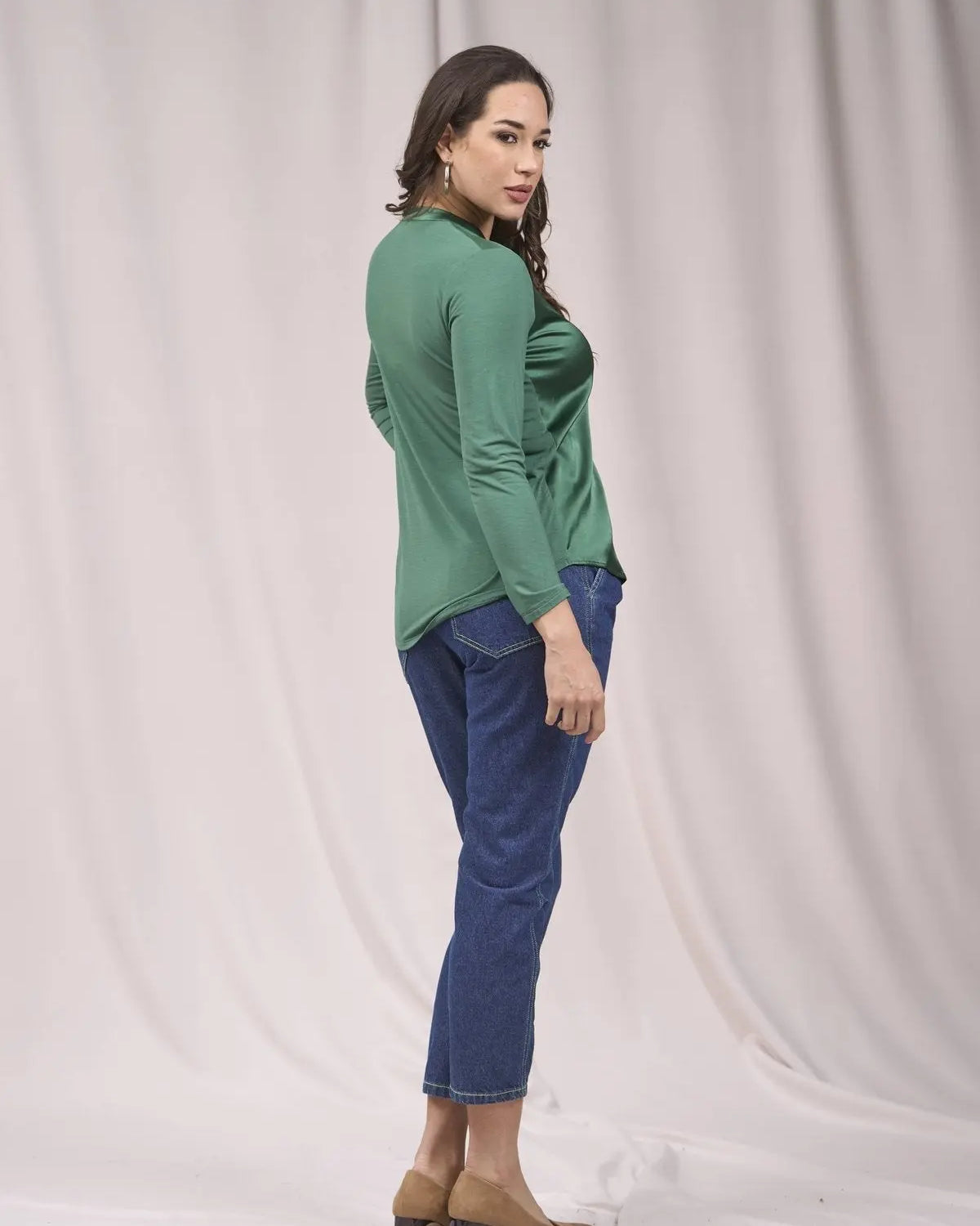 Maglia bimaterica con colletto a pistagna VERDE PINO IRONICA