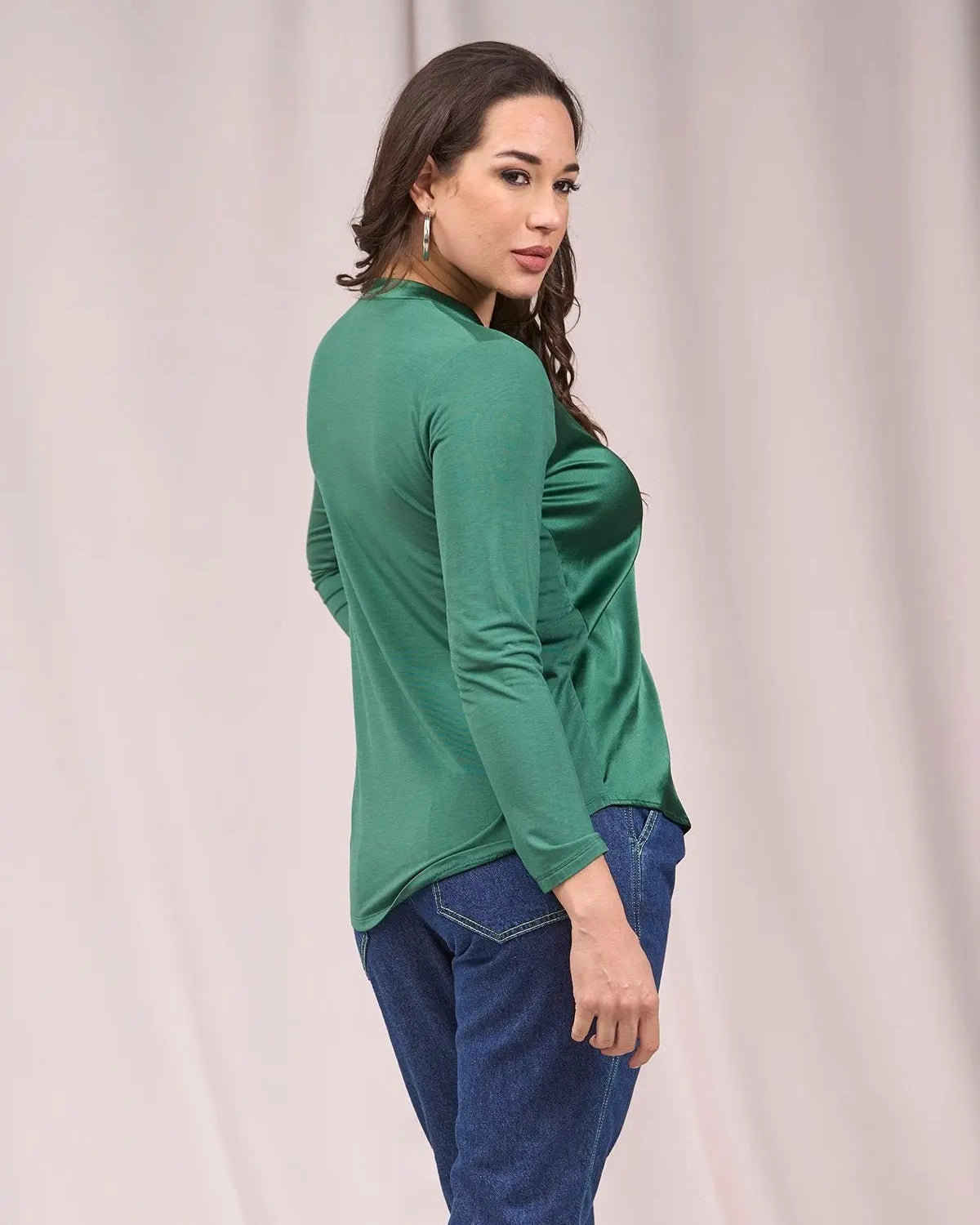 Maglia bimaterica con colletto a pistagna VERDE PINO IRONICA