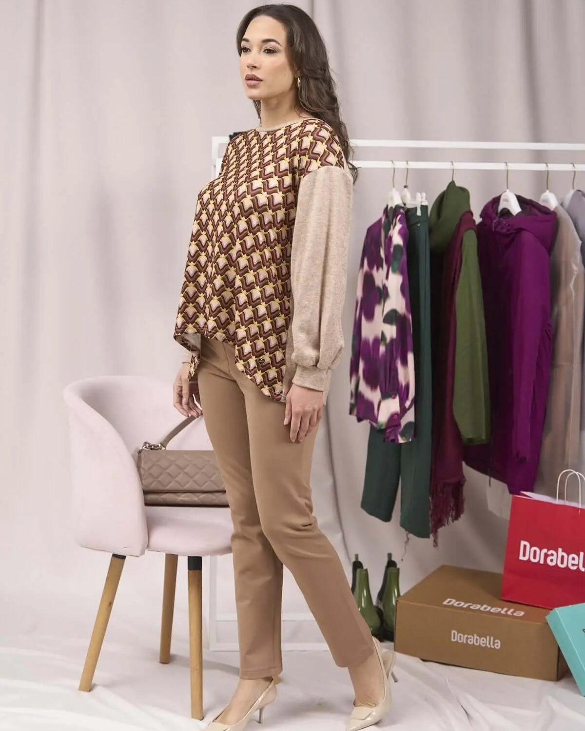 Maglia bimaterica con maniche a sbuffo BISCOTTO DORABELLA