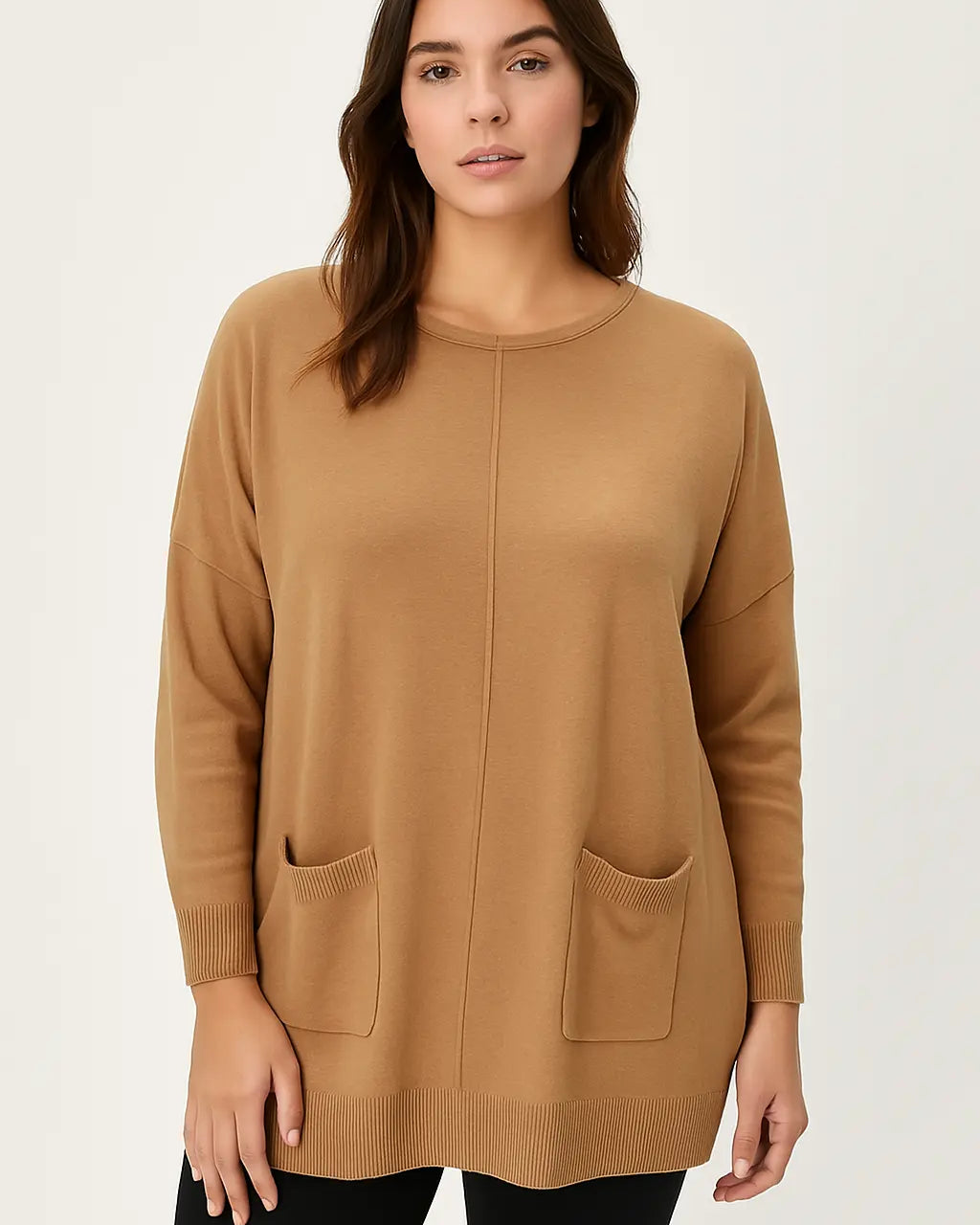 Maglia cammello con tasche frontali DORABELLA