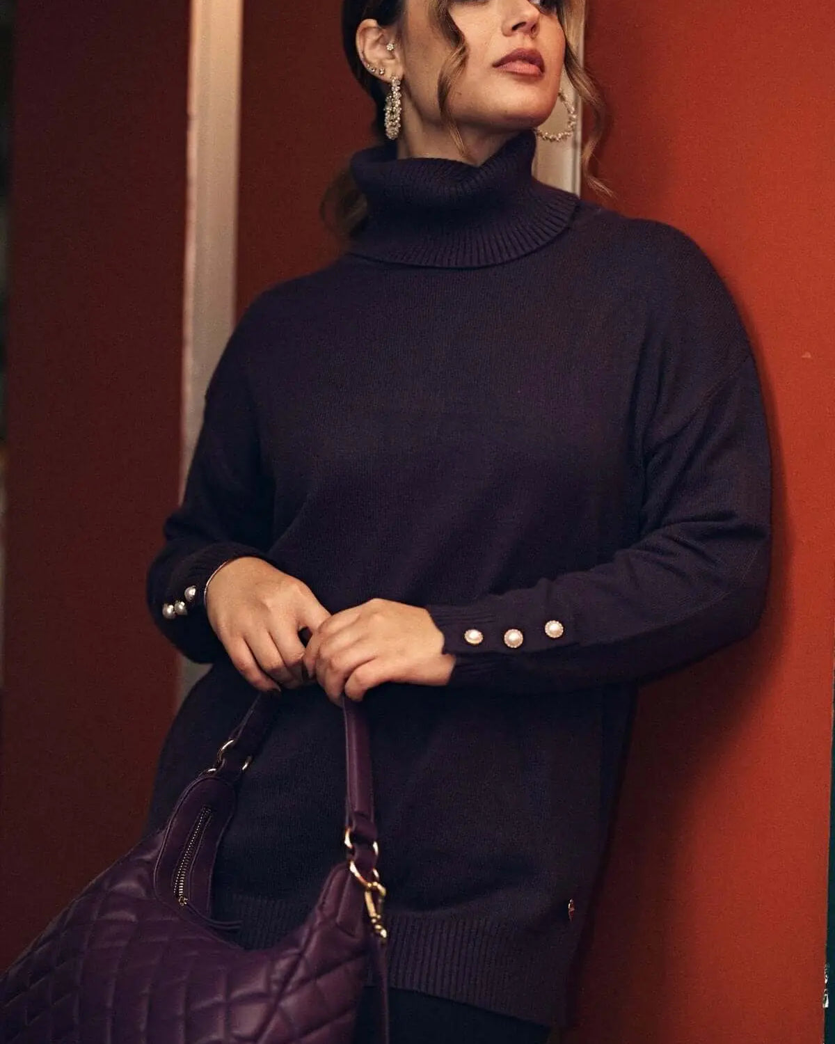 Maglia collo alto e dettaglio bottoni  PRUGNA DORABELLA PIU' XXXL