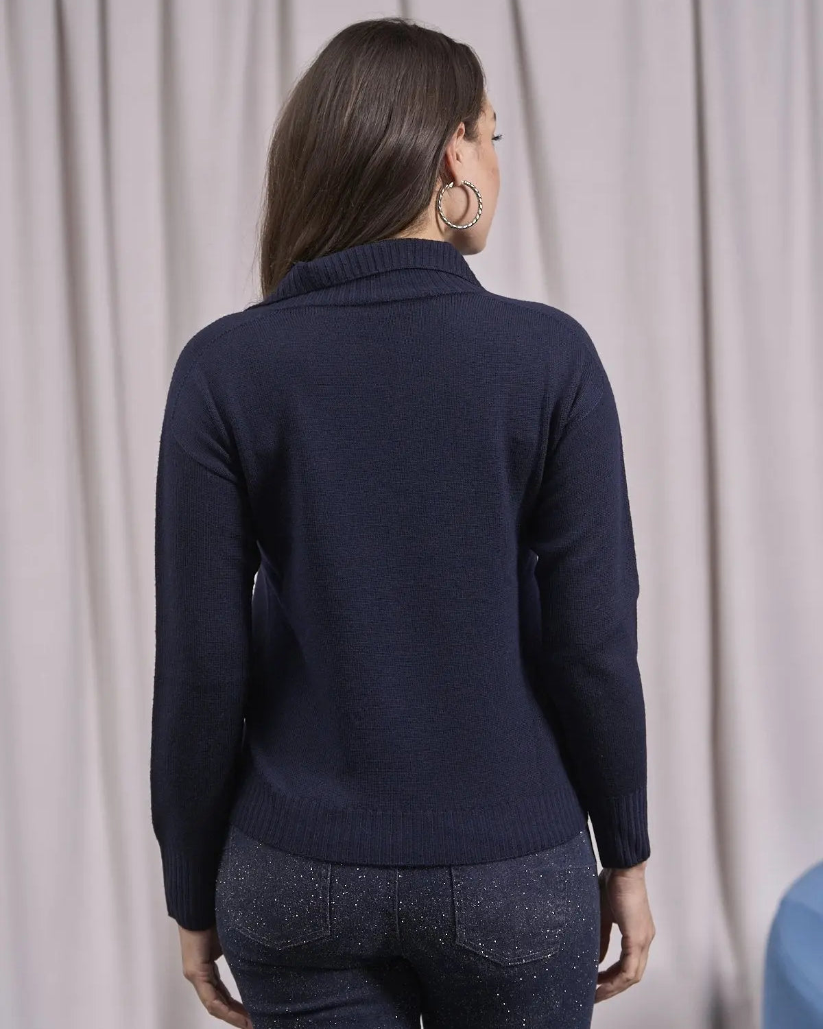 Maglia con colletto e scollo a V BLU IRONICA