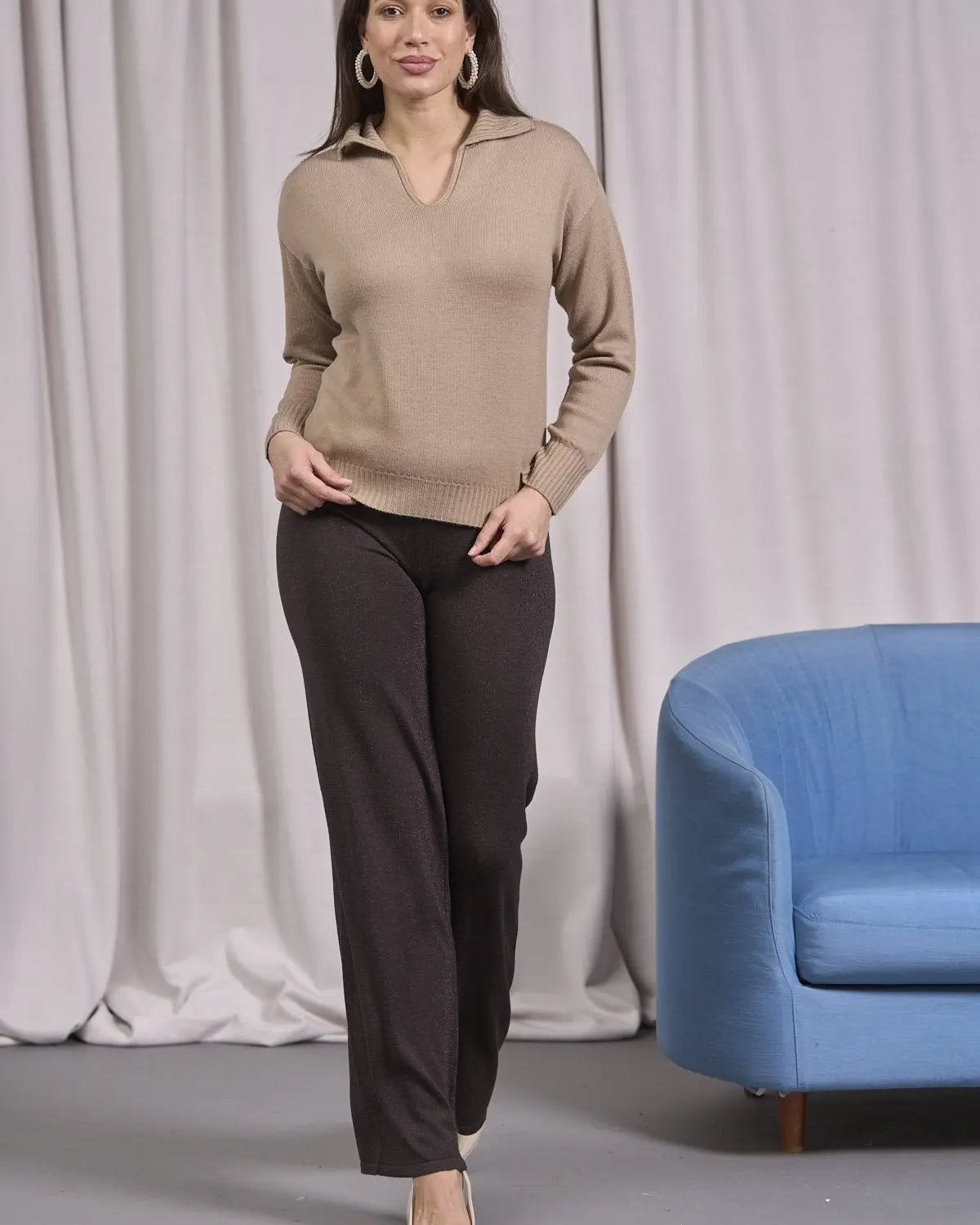 Maglia con colletto e scollo a V CAMMELLO IRONICA