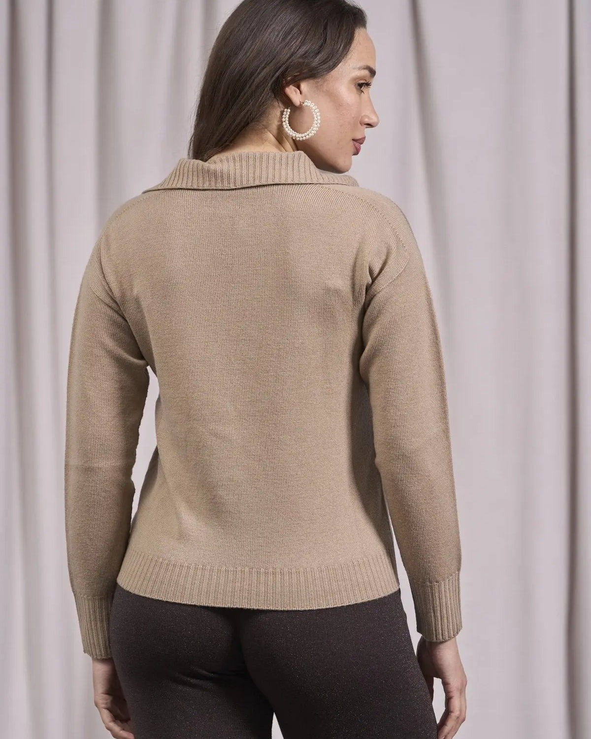 Maglia con colletto e scollo a V CAMMELLO IRONICA