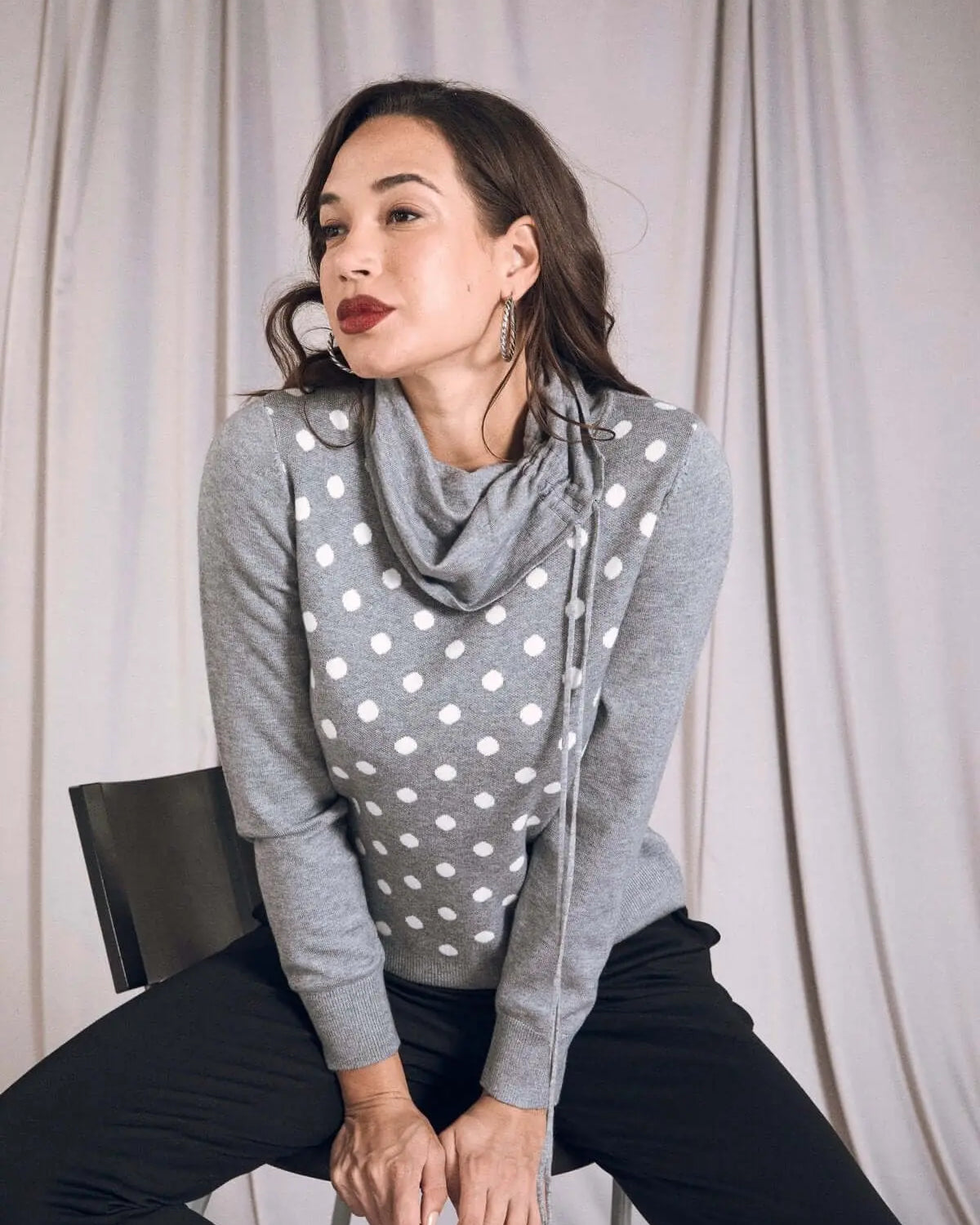 Maglia con collo ad anello e coulisse GRIGIO MEDIO DORABELLA