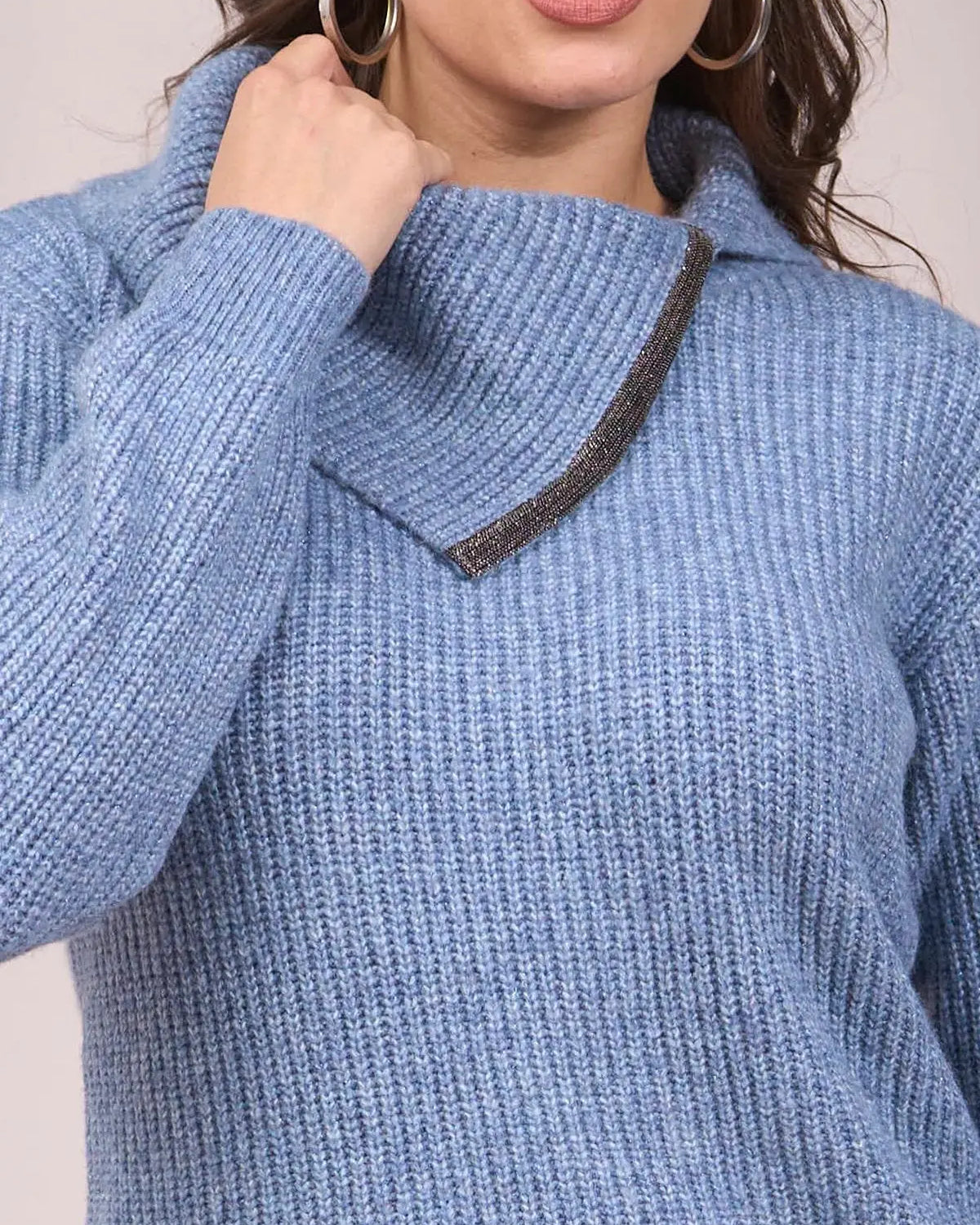 Maglia con collo alto asimmetrico e passamaneria AZZURRO IRONICA