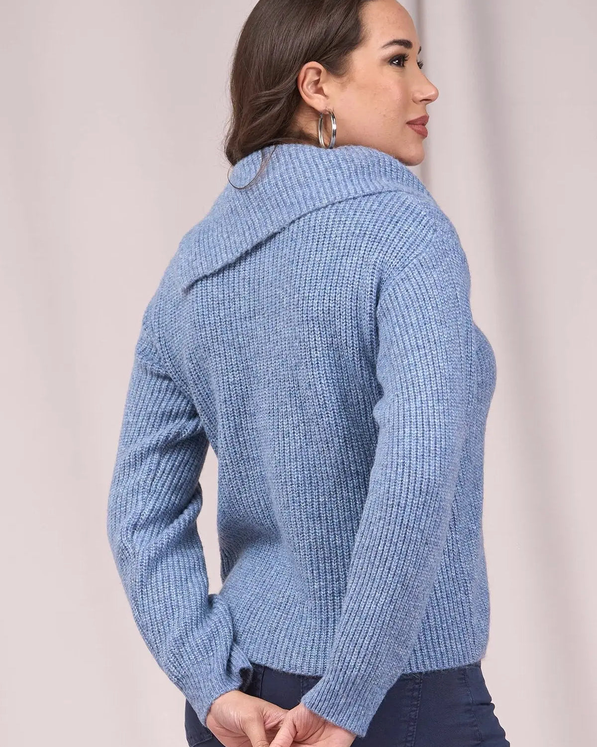 Maglia con collo alto asimmetrico e passamaneria AZZURRO IRONICA