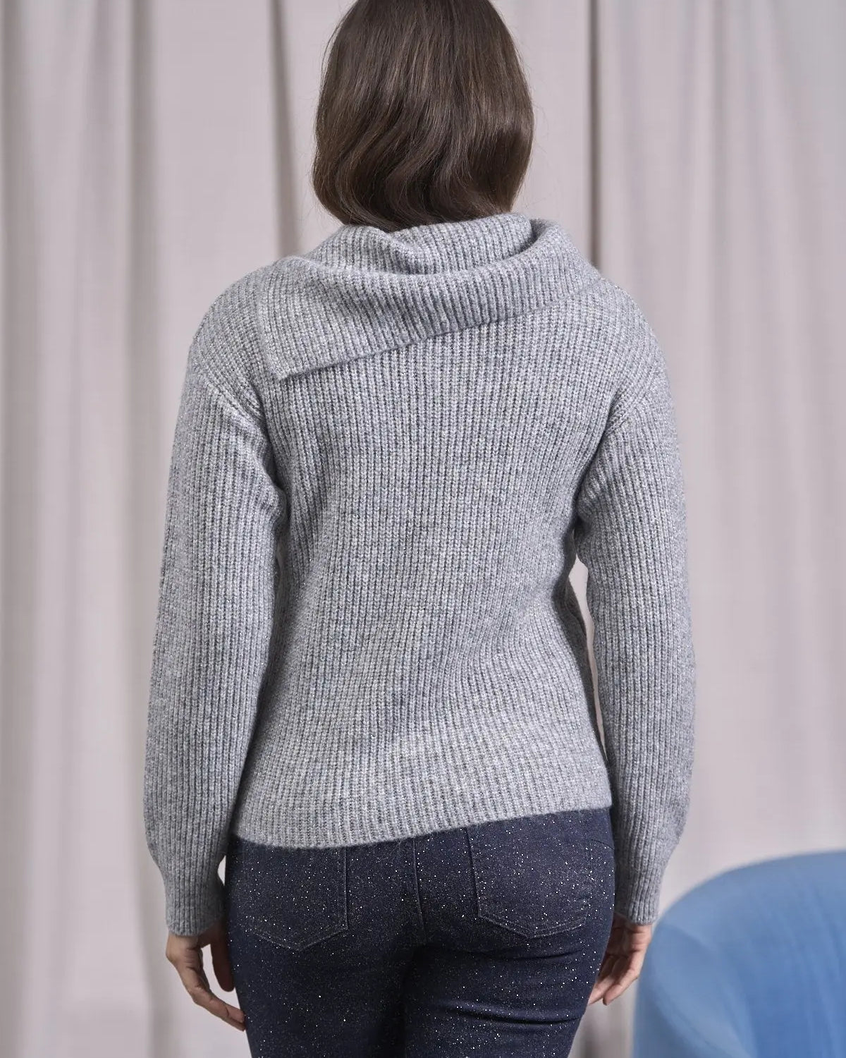 Maglia con collo alto asimmetrico e passamaneria GRIGIO MELANGE IRONICA