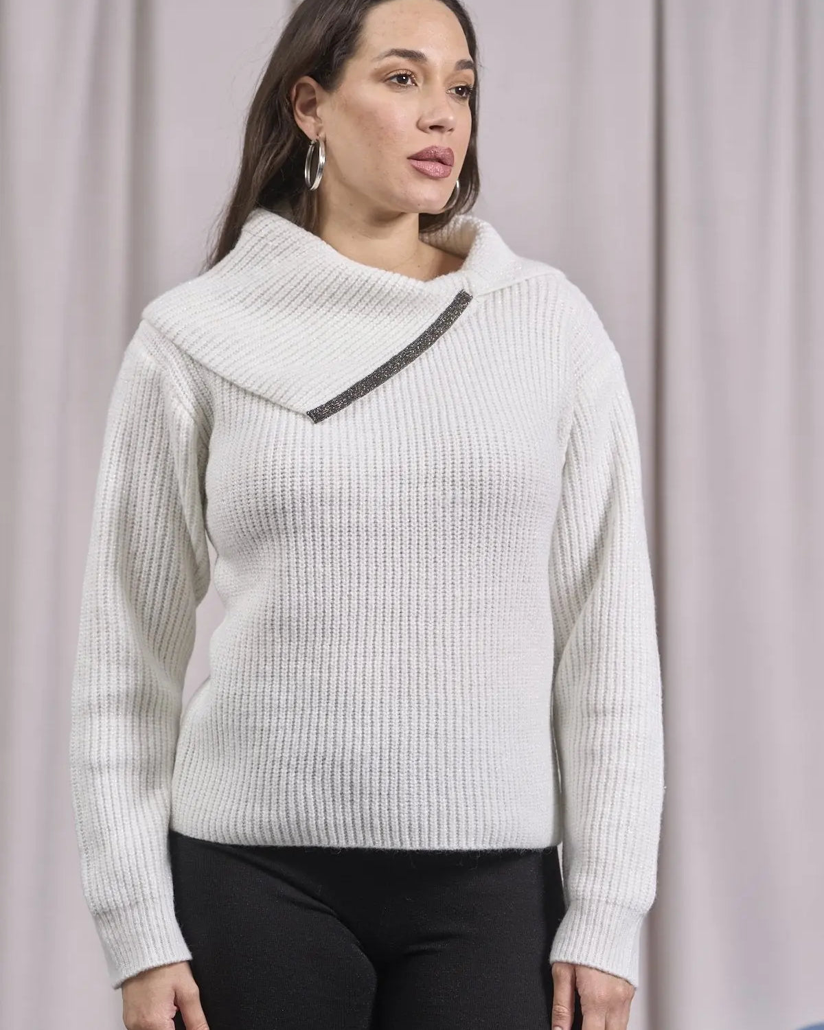 Maglia con collo alto asimmetrico e passamaneria OFF WHITE IRONICA