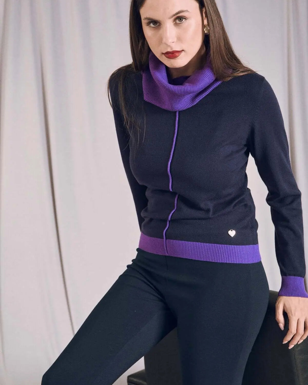 Maglia con collo alto removibile e inserti a contrasto IRIS DORABELLA