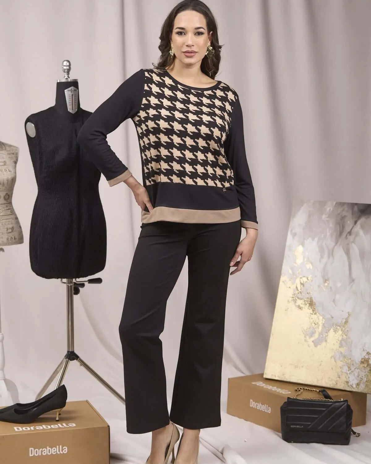 Maglia con davanti a fantasia ed inserti NERO DORABELLA XXXL