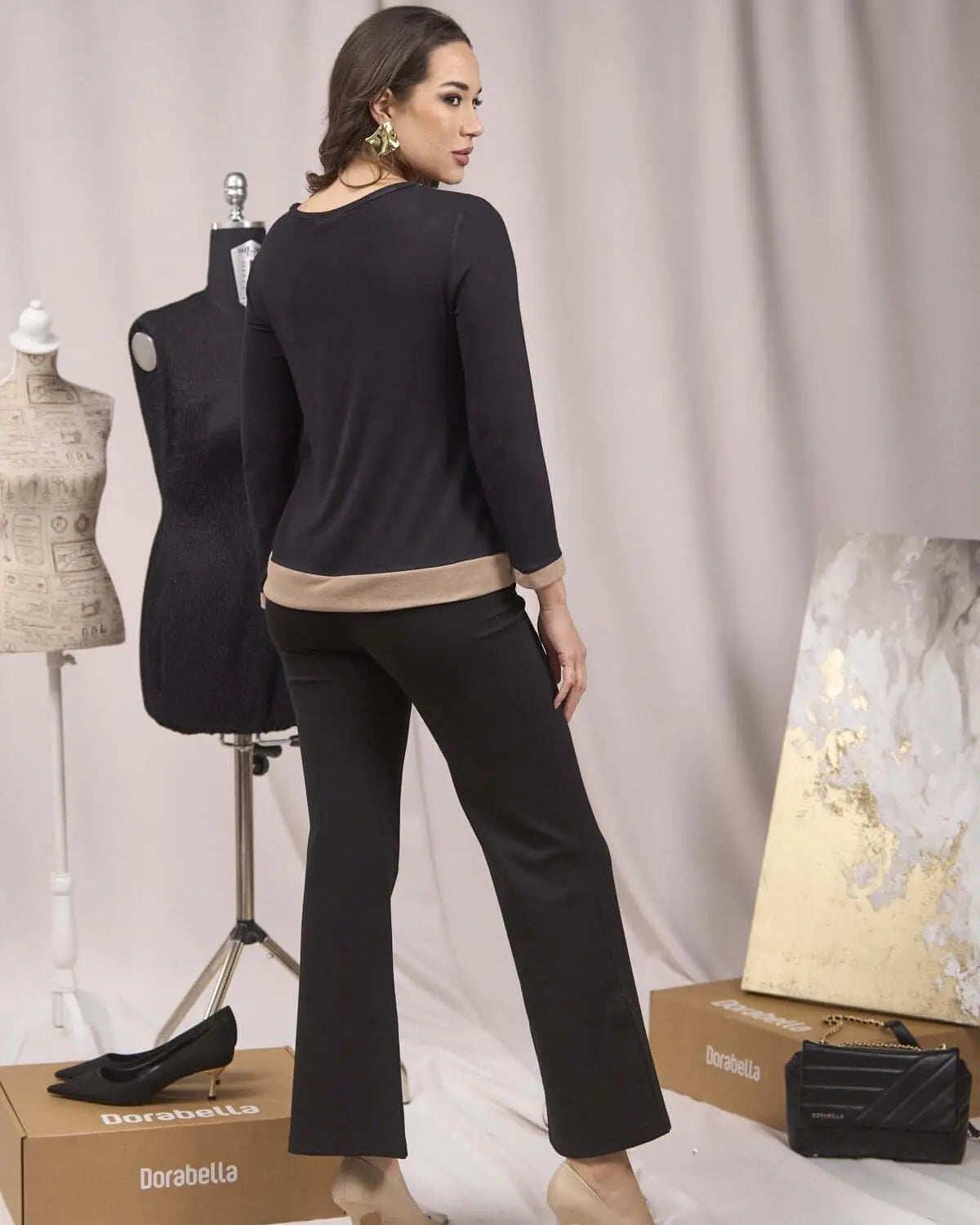 Maglia con davanti a fantasia ed inserti NERO DORABELLA