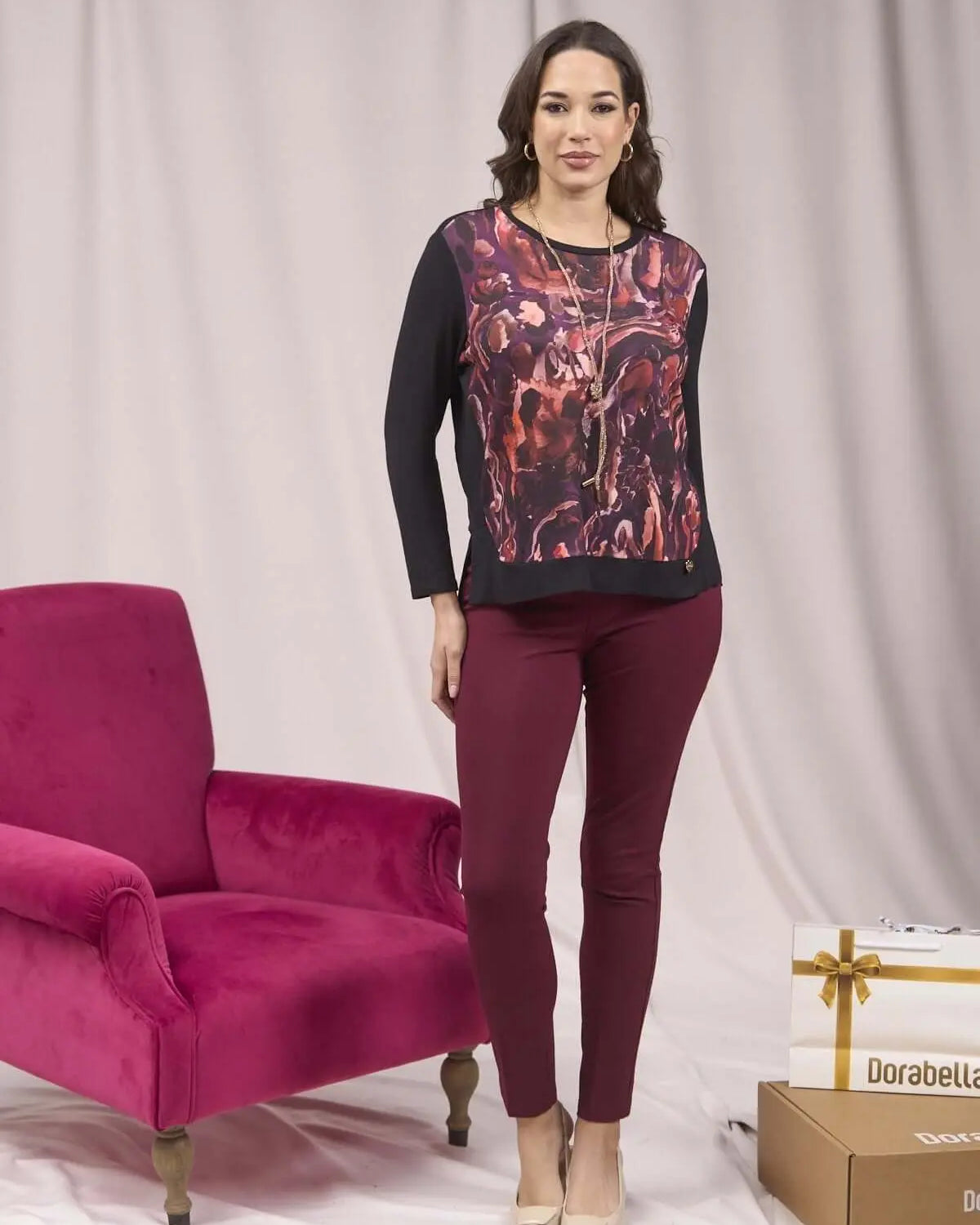 Maglia con fantasia frontale e spacchi MELANZANA DORABELLA XXXL