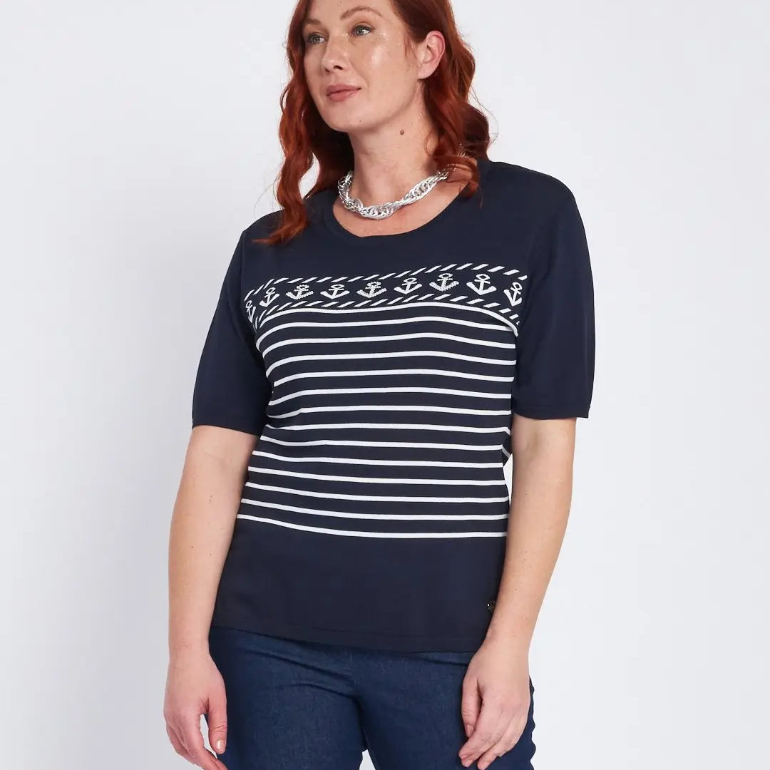 Maglia con fantasia mariniere, strass e righe BLU DORABELLA PIU' XXXL-49