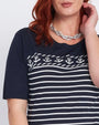 Maglia con fantasia mariniere, strass e righe BLU DORABELLA PIU'