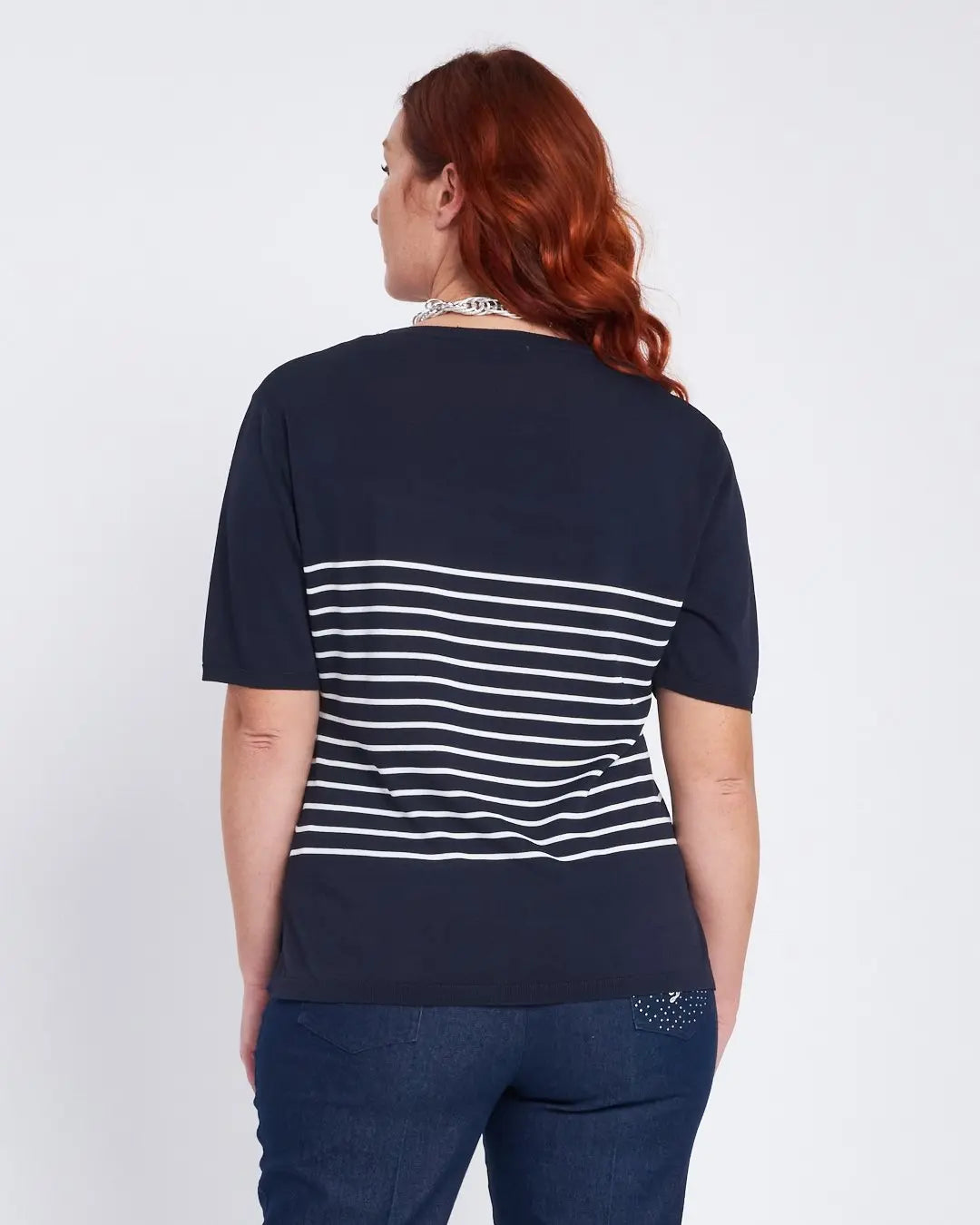 Maglia con fantasia mariniere, strass e righe BLU DORABELLA PIU'