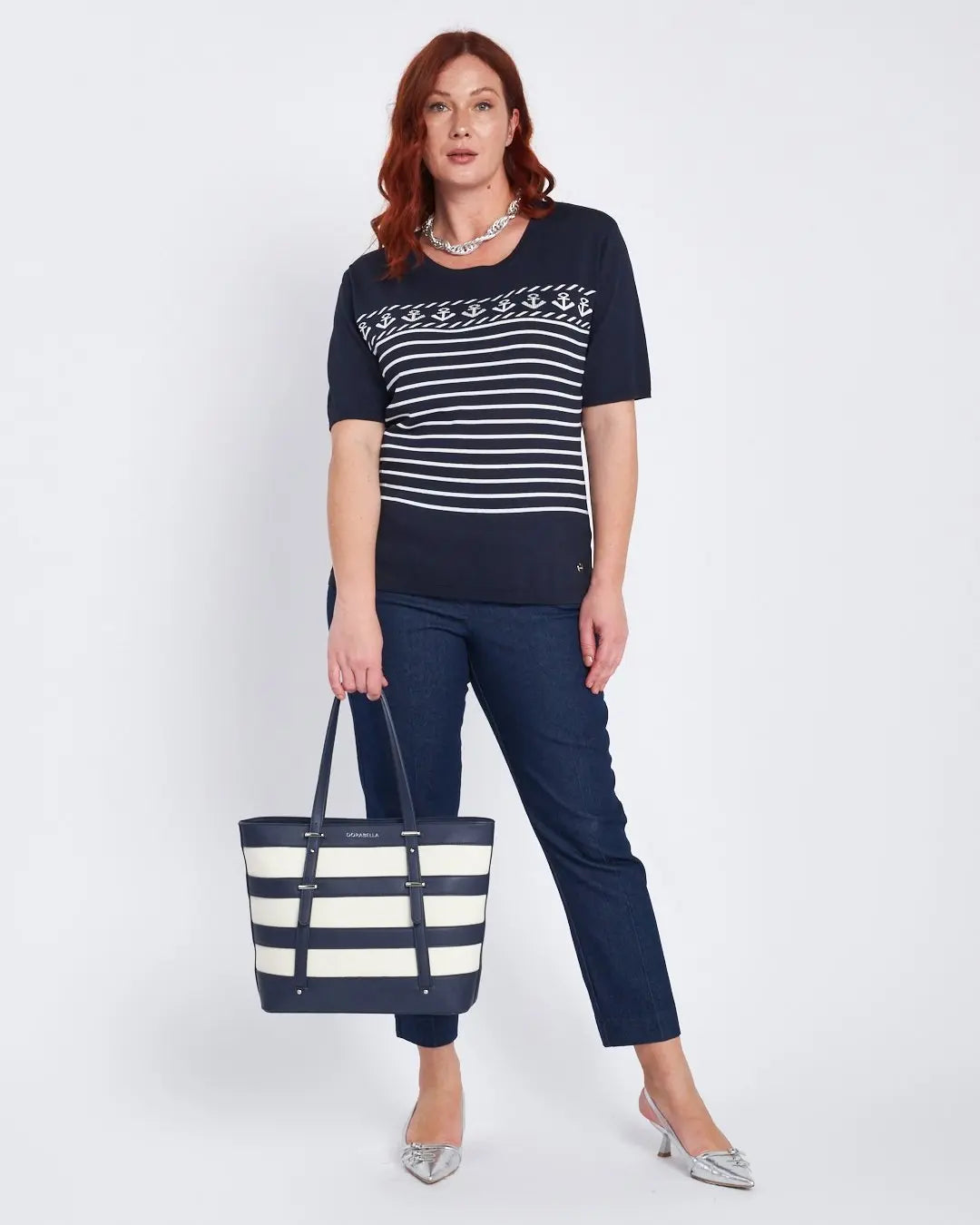 Maglia con fantasia mariniere, strass e righe BLU DORABELLA PIU'