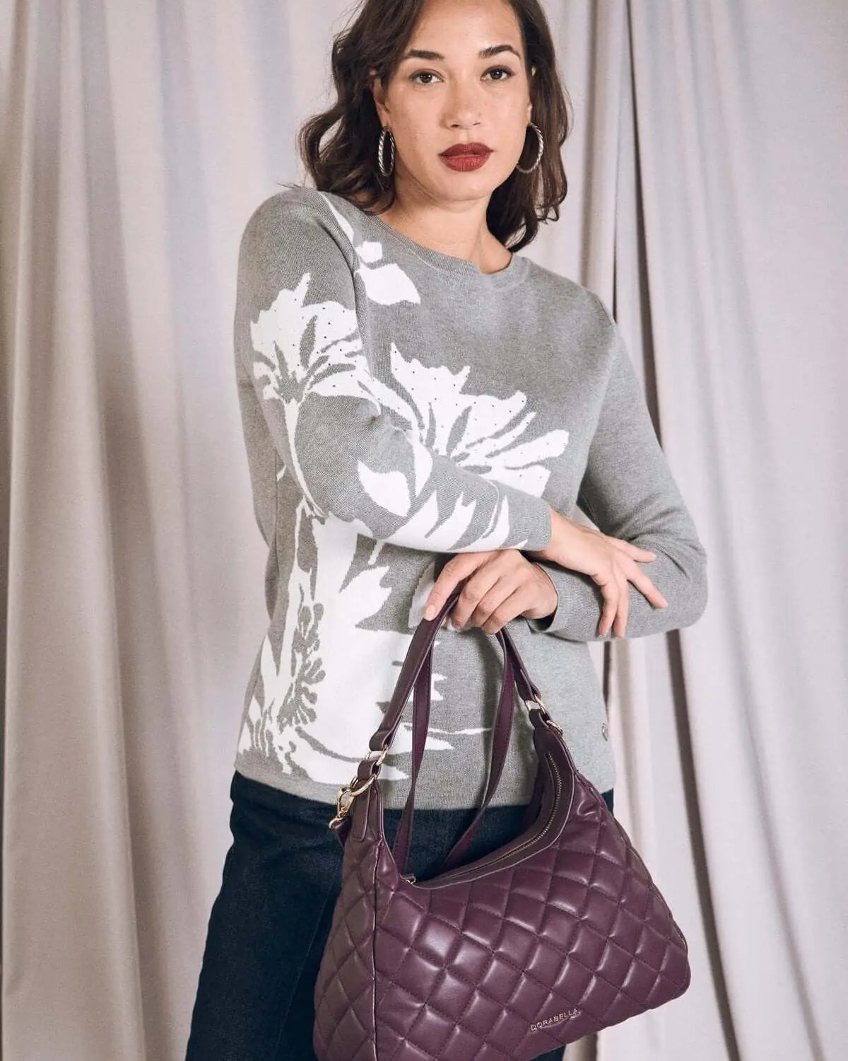 Maglia con intarsio a motivo floreale LIGHT GREY DORABELLA XL