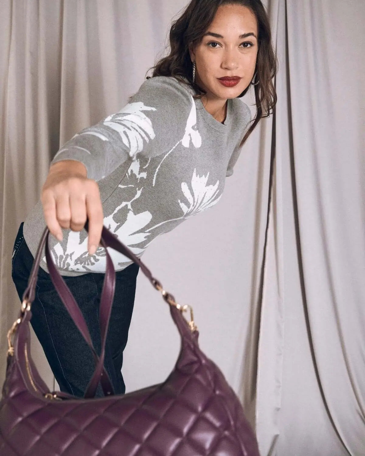 Maglia con intarsio a motivo floreale LIGHT GREY DORABELLA