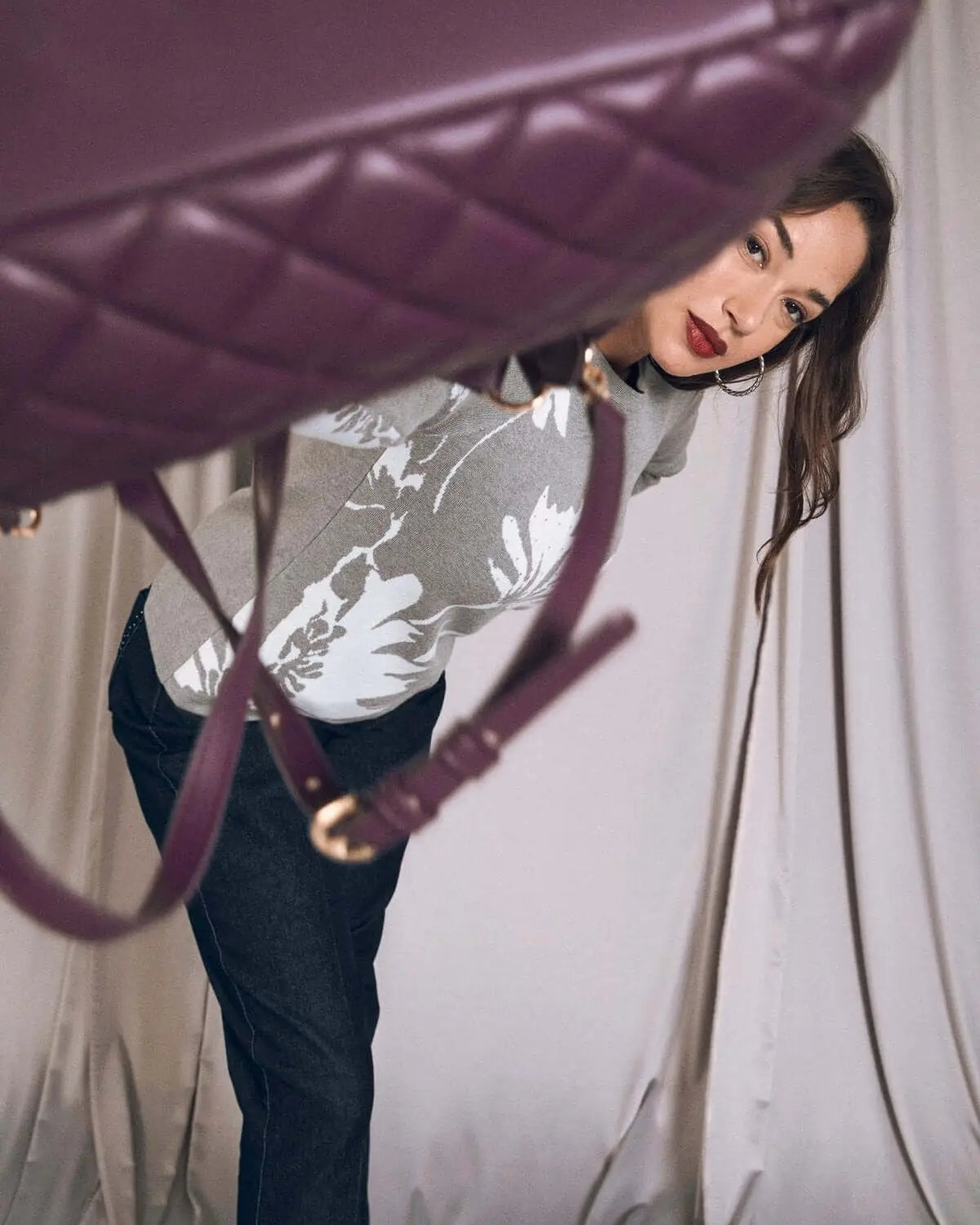 Maglia con intarsio a motivo floreale LIGHT GREY DORABELLA