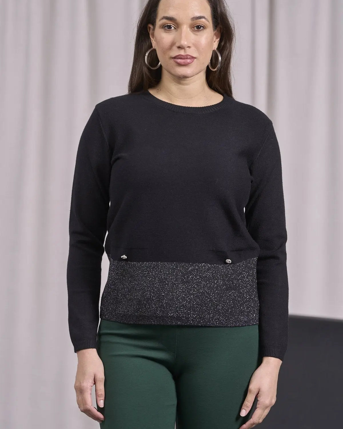 Maglia con lurex e cinta a costine NERO DORABELLA