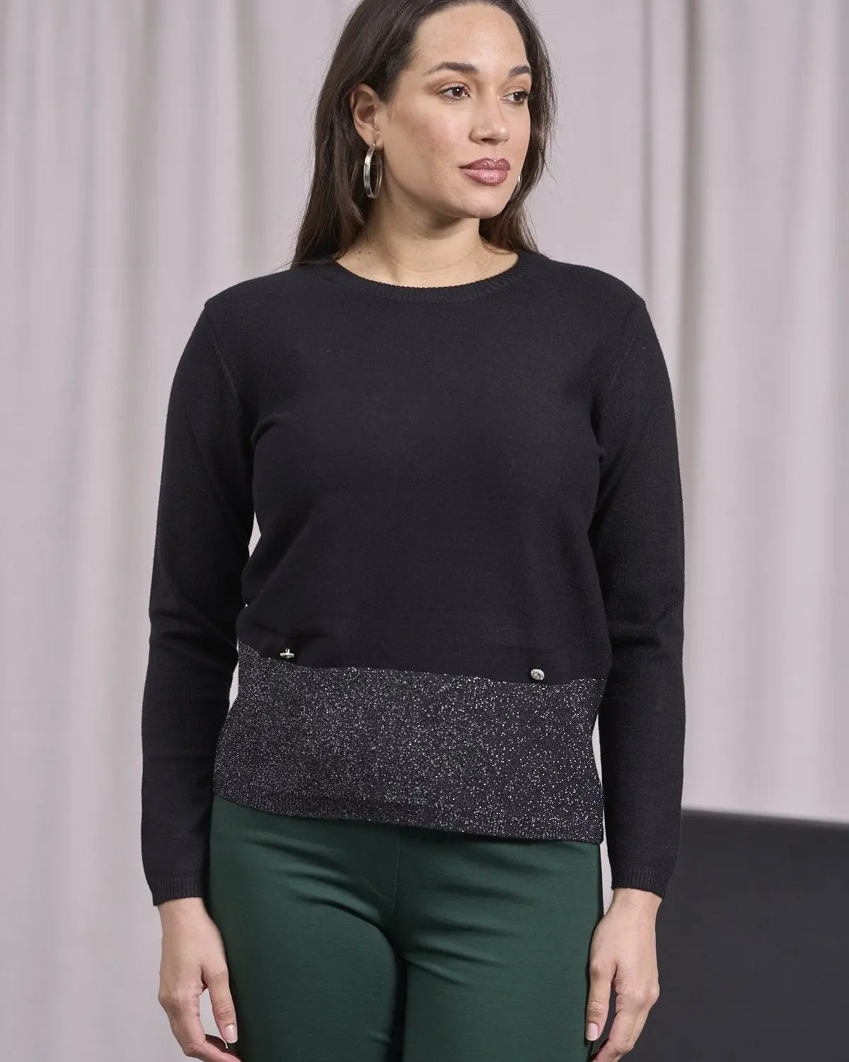 Maglia con lurex e cinta a costine NERO DORABELLA