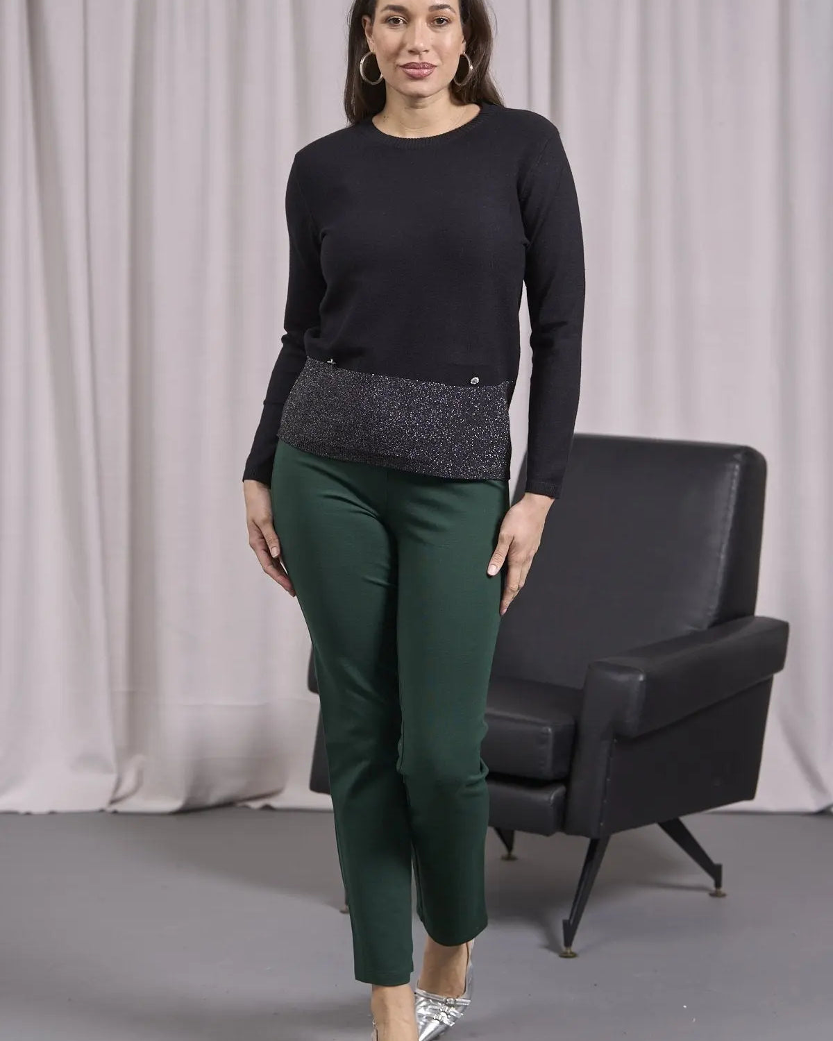 Maglia con lurex e cinta a costine NERO DORABELLA