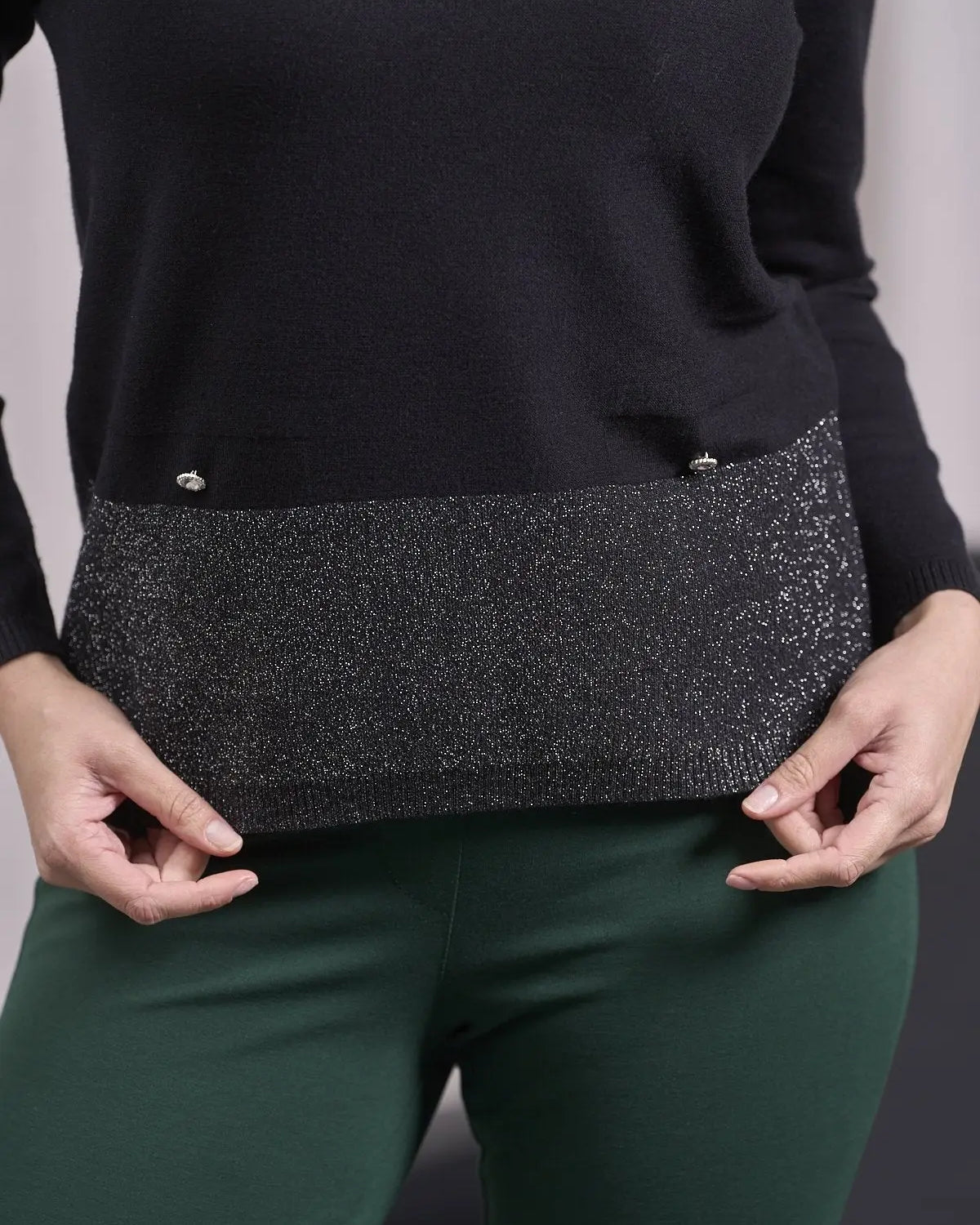 Maglia con lurex e cinta a costine NERO DORABELLA