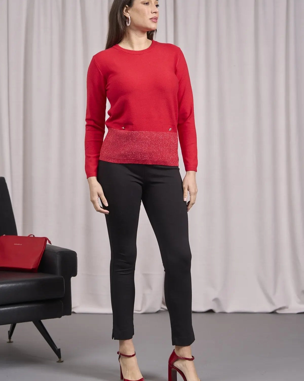 Maglia con lurex e cinta a costine ROSSO DORABELLA